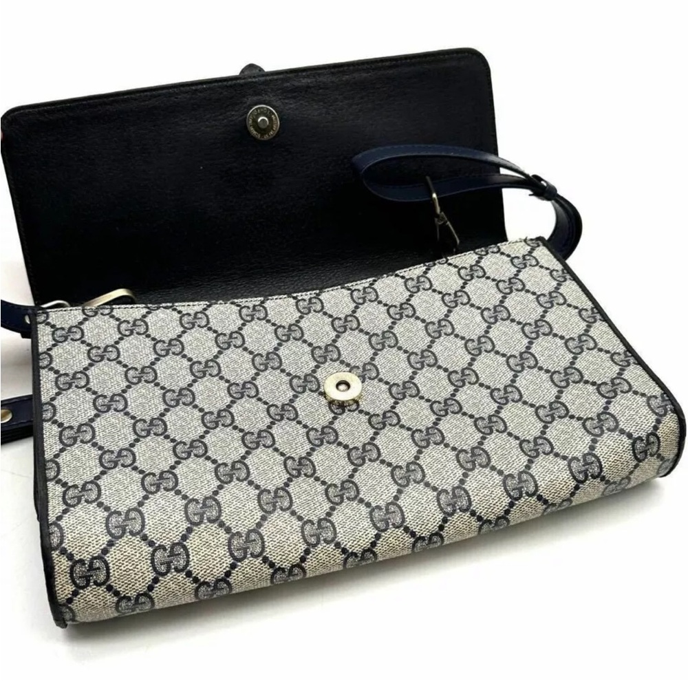 GUCCI GG Supreme Horse Bit Navy Clutch Crossbody Bag Silver Hardware DUST BAG - Picture 7 of 14